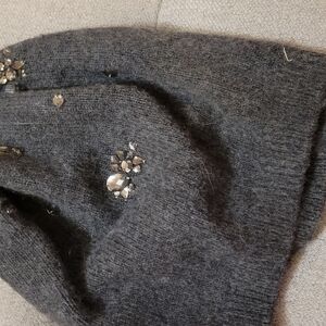 Gray Knit Beanie with Gem Accents